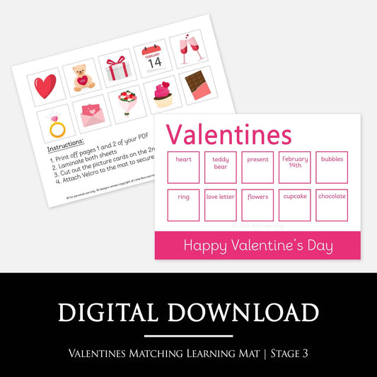 Valentines Matching Learning Mat - STAGE 3 | Digital Download-Little Boo Learning-Valentines