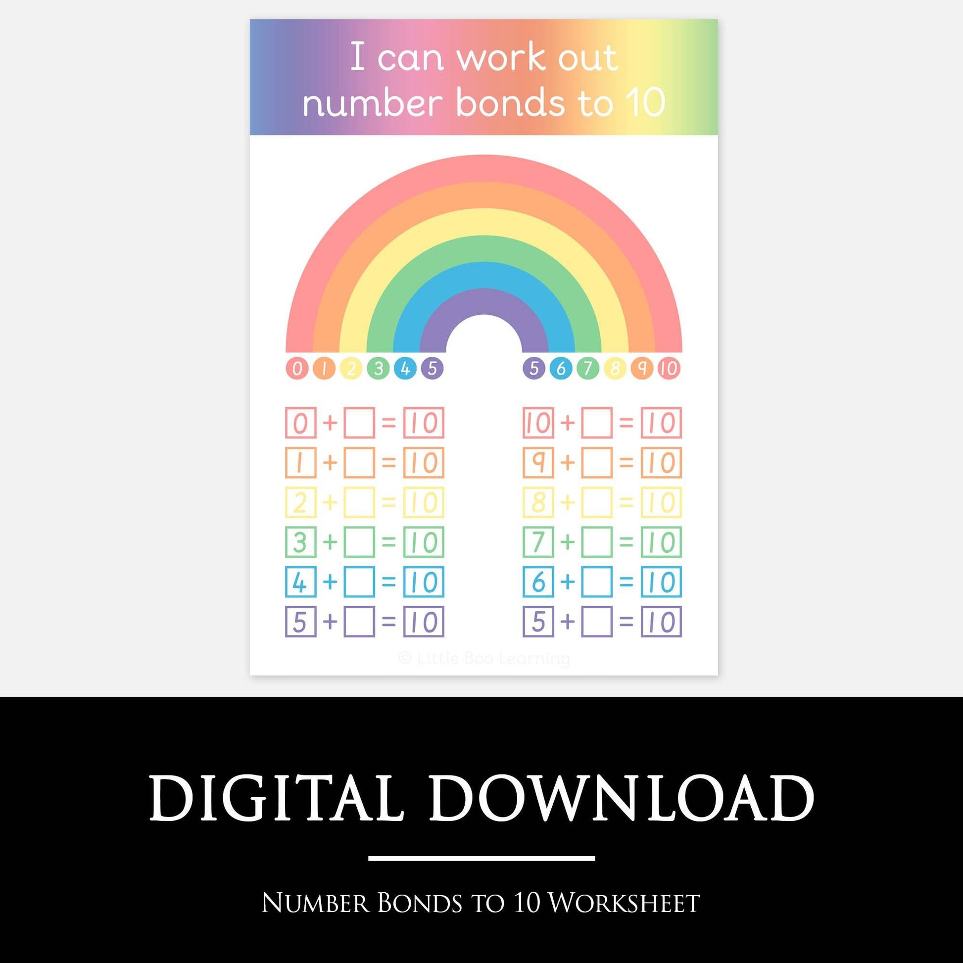 Number Bonds to 10 Worksheet | Digital Download-Little Boo Learning-