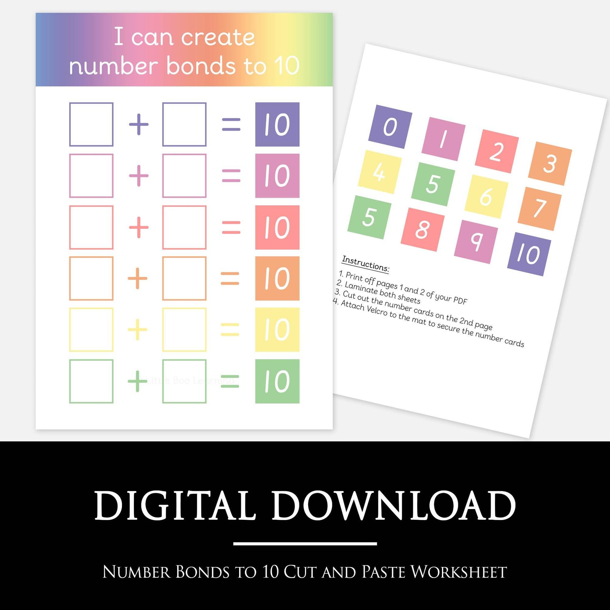 Number Bonds to 10 Cut & Paste Worksheet | Digital Download-Little Boo Learning-