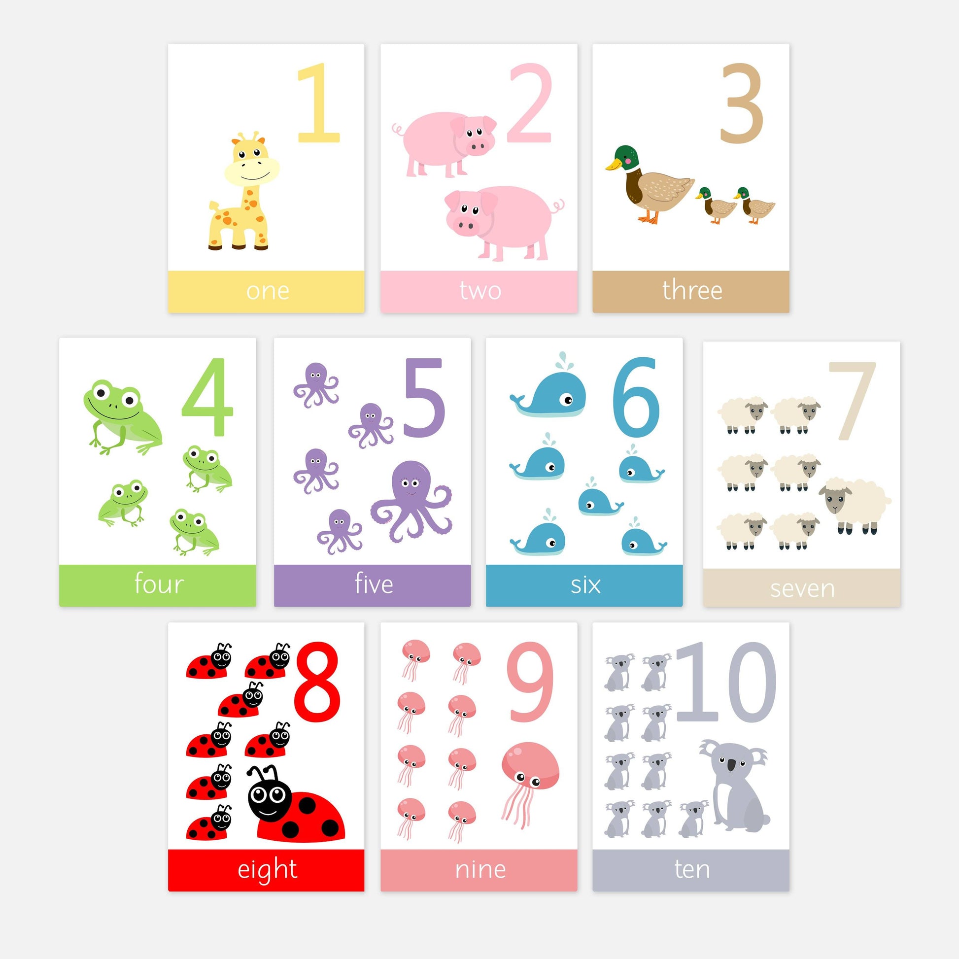 Numbers 1-10 Toddler Counting Flashcards-Little Boo Learning-1-10,123,counting,Flashcards,maths,Numbers