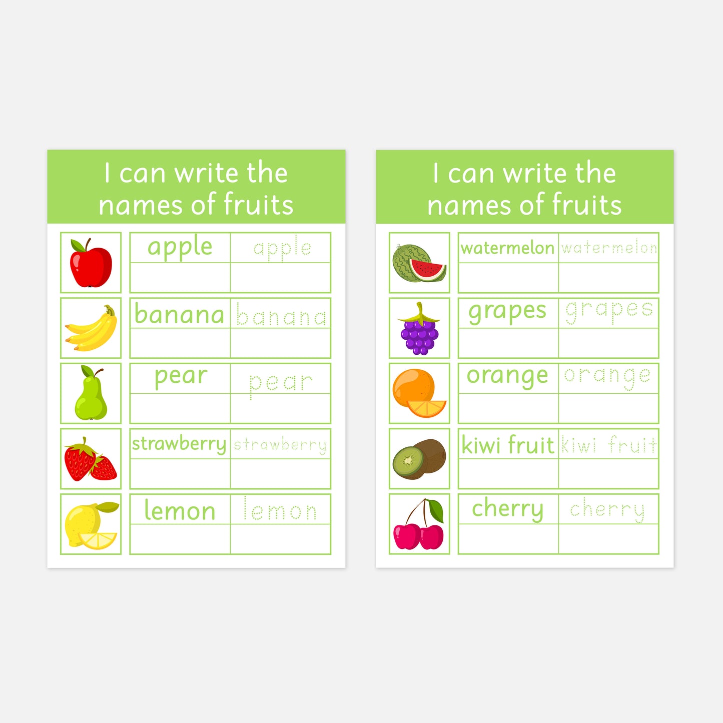 Personalised Fruit Read-Trace-Write Wipe Clean Learning Mats (2 Pack)-Little Boo Learning-Fruit,Fruit & Veg,Learning Mat,learning mats