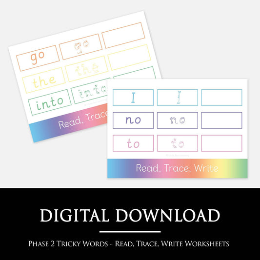 Phase 2 Tricky Words Read, Trace, Write Worksheets | Digital Download-Little Boo Learning-Phonics,Tricky Words