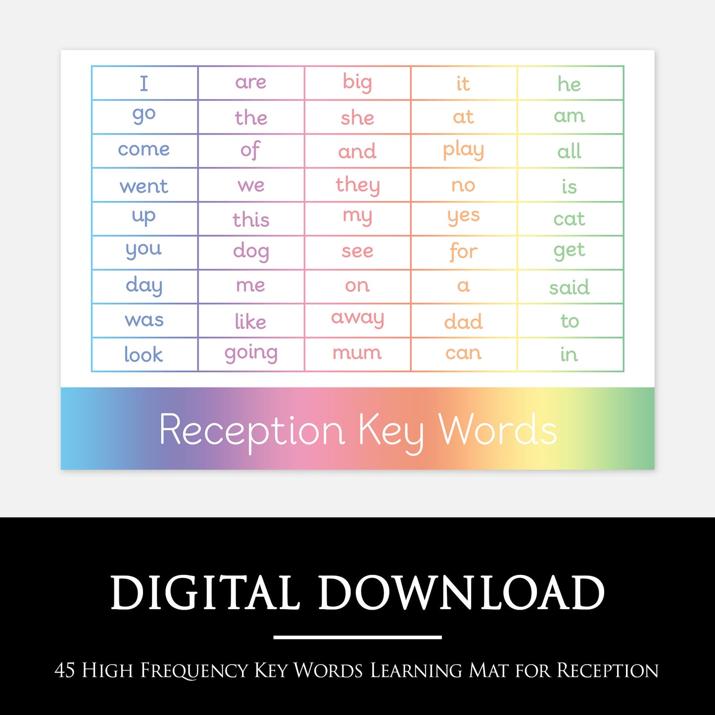 Reception Key Words Learning Mat | Digital Download