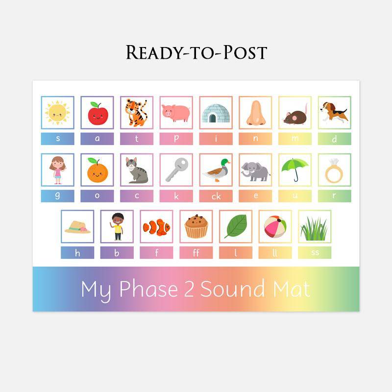 READY-TO-POST Phonics Phase 2 Sound Mat <br /> <br /> Colour: Bright Rainbow-Little Boo Learning-educational,Little Boo Learning,phonics