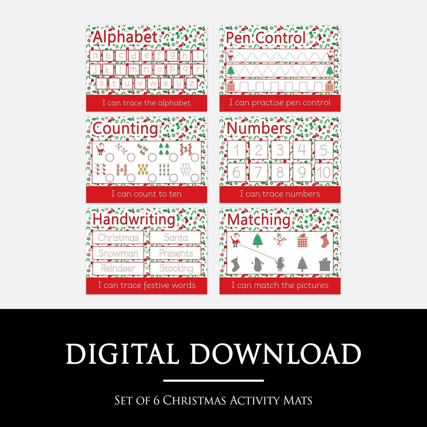 Set of 6 Christmas Activity Mats | Digital Download-Little Boo Learning-