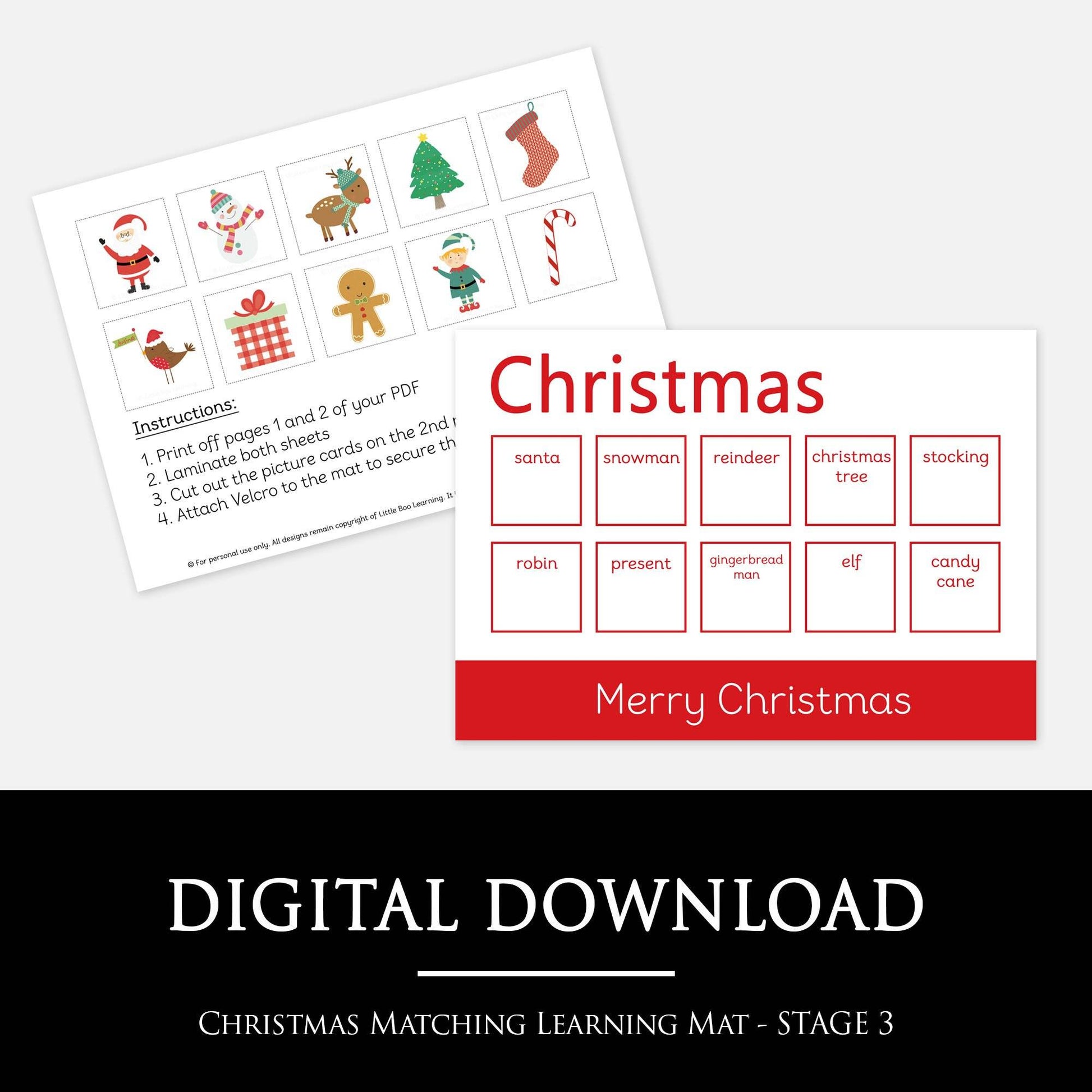 Christmas Matching Learning Mat - STAGE 3 | Digital Download-Little Boo Learning-Christmas,normal