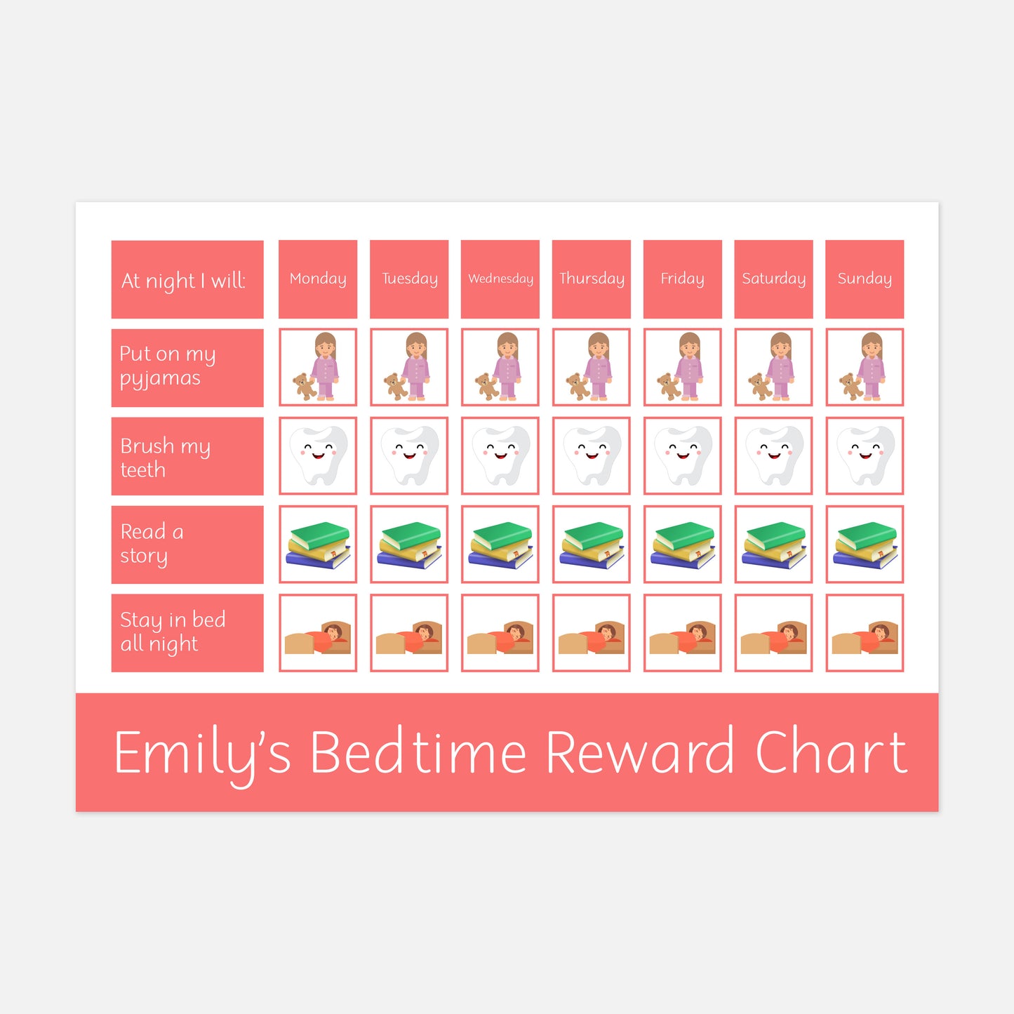 Personalised Bedtime Reward Chart-Little Boo Learning-Learning Mat