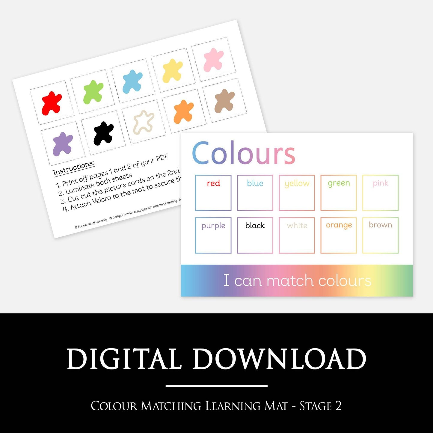 Colour Matching Learning Mat - STAGE 2 | Digital Download-Little Boo Learning-