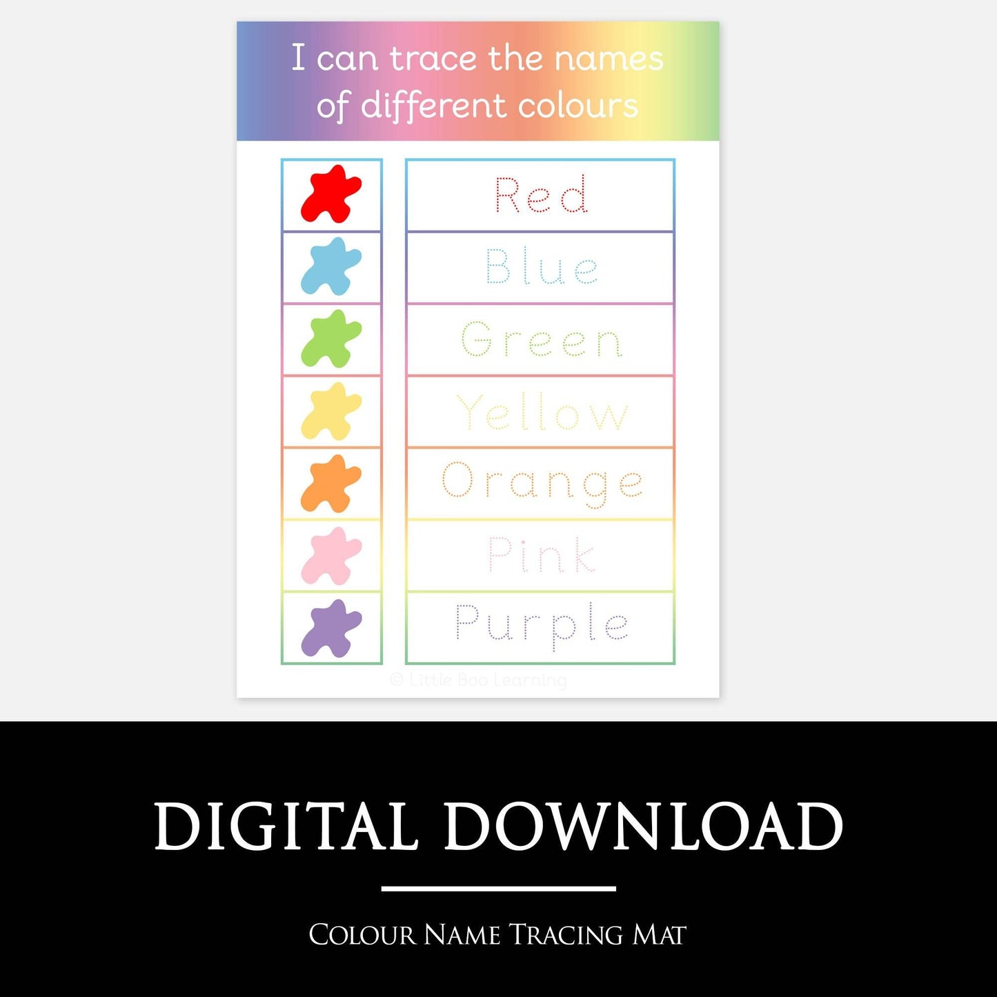 Colour Name Tracing Mat | Digital Download-Little Boo Learning-