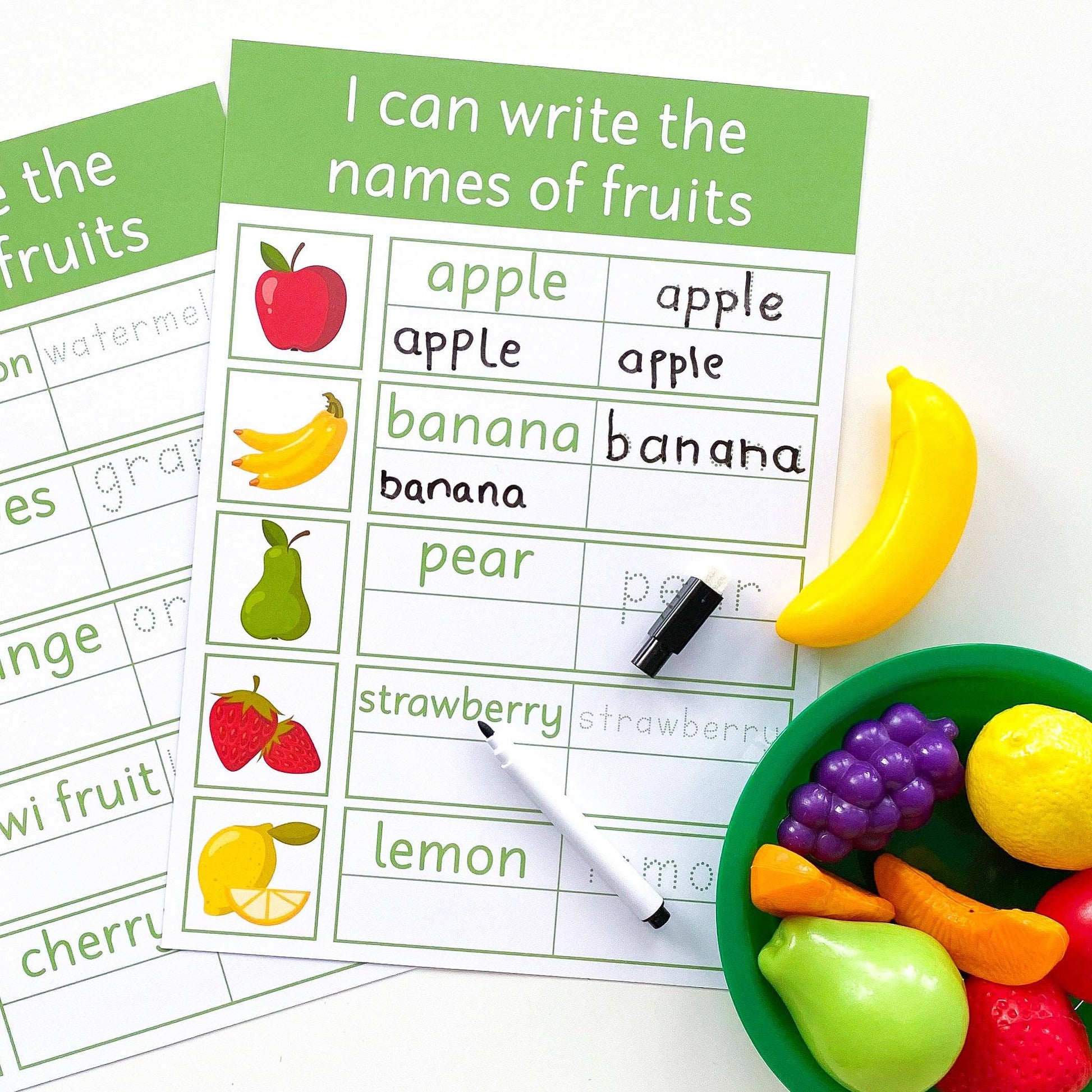 Personalised Fruit Read-Trace-Write Wipe Clean Learning Mats (2 Pack)-Little Boo Learning-Fruit,Fruit & Veg,Learning Mat,learning mats