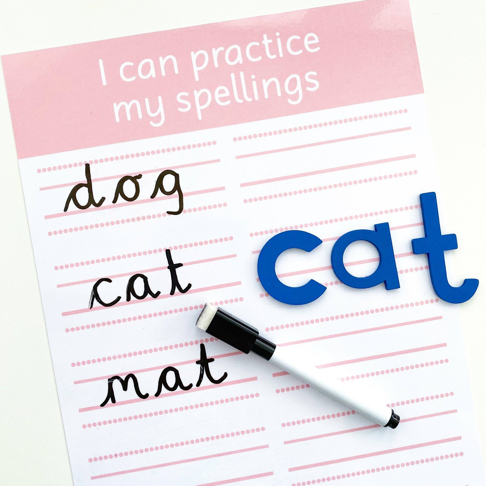 Spelling Practice Mat (WIPE CLEAN) - 10 Lines-Little Boo Learning-learning,Learning Mat,learning mats,Little Boo Learning,personalised,spelling,spellings