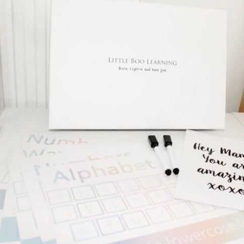 LIMITED EDITION Wipe Clean Learning Mat Gift Box Set in Pastel Rainbow (6 Mats)-Little Boo Learning-tracing,wipe clean