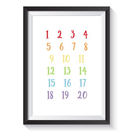 Numbers 1-20 Print (Rainbow) A4-Little Boo Learning-counting,Numbers,prints