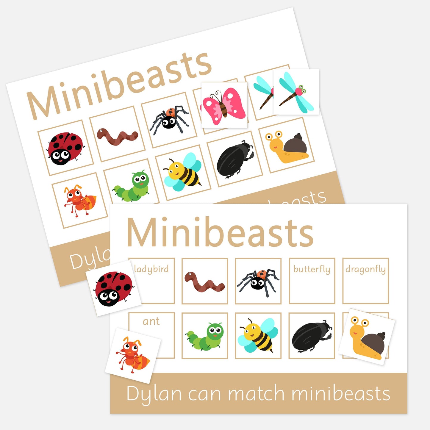 PERSONALISED Minibeasts Learning Mats (2 Pack)-Little Boo Learning-Learning Mat,learning mats,minibeasts