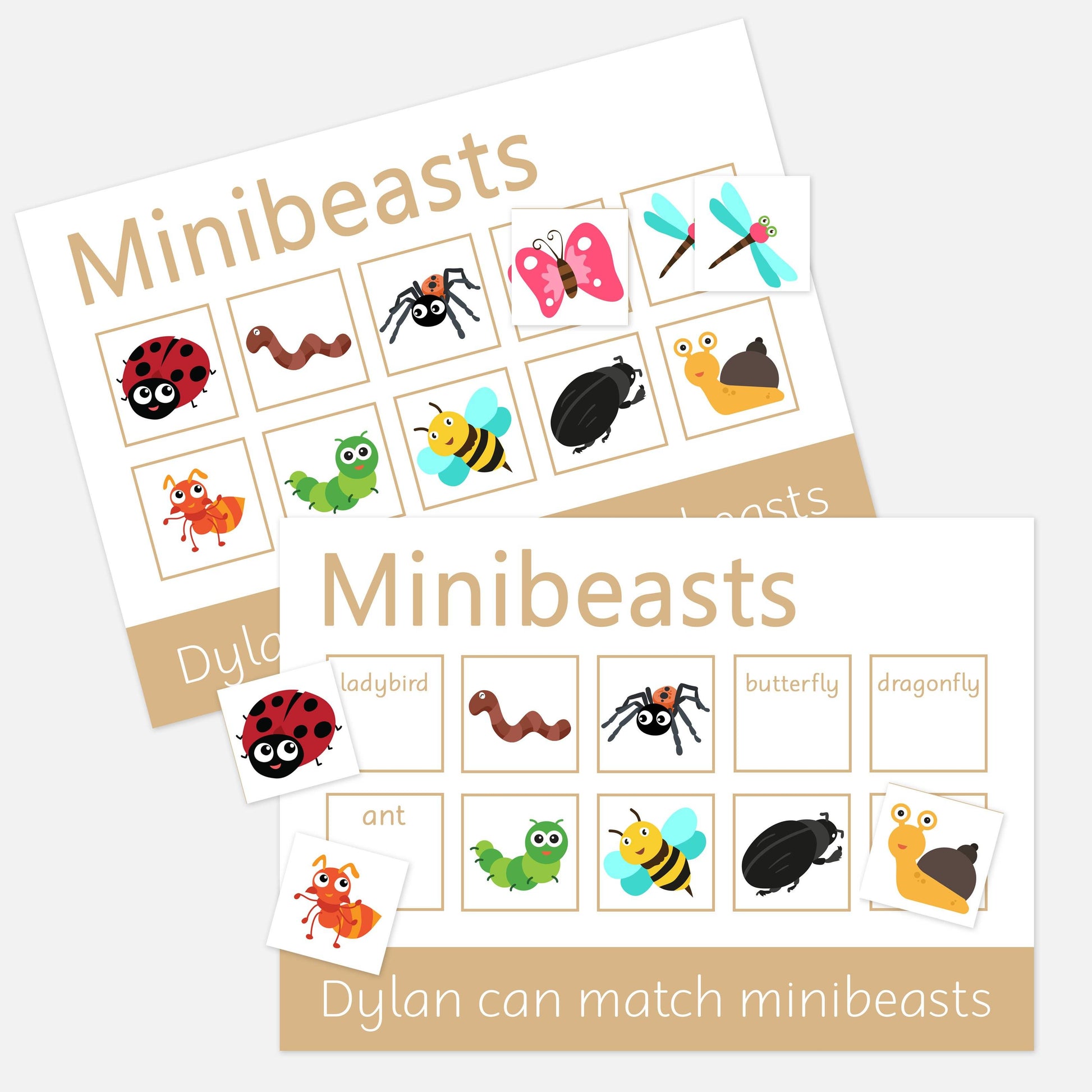 PERSONALISED Minibeasts Learning Mats (2 Pack)-Little Boo Learning-Learning Mat,learning mats,minibeasts