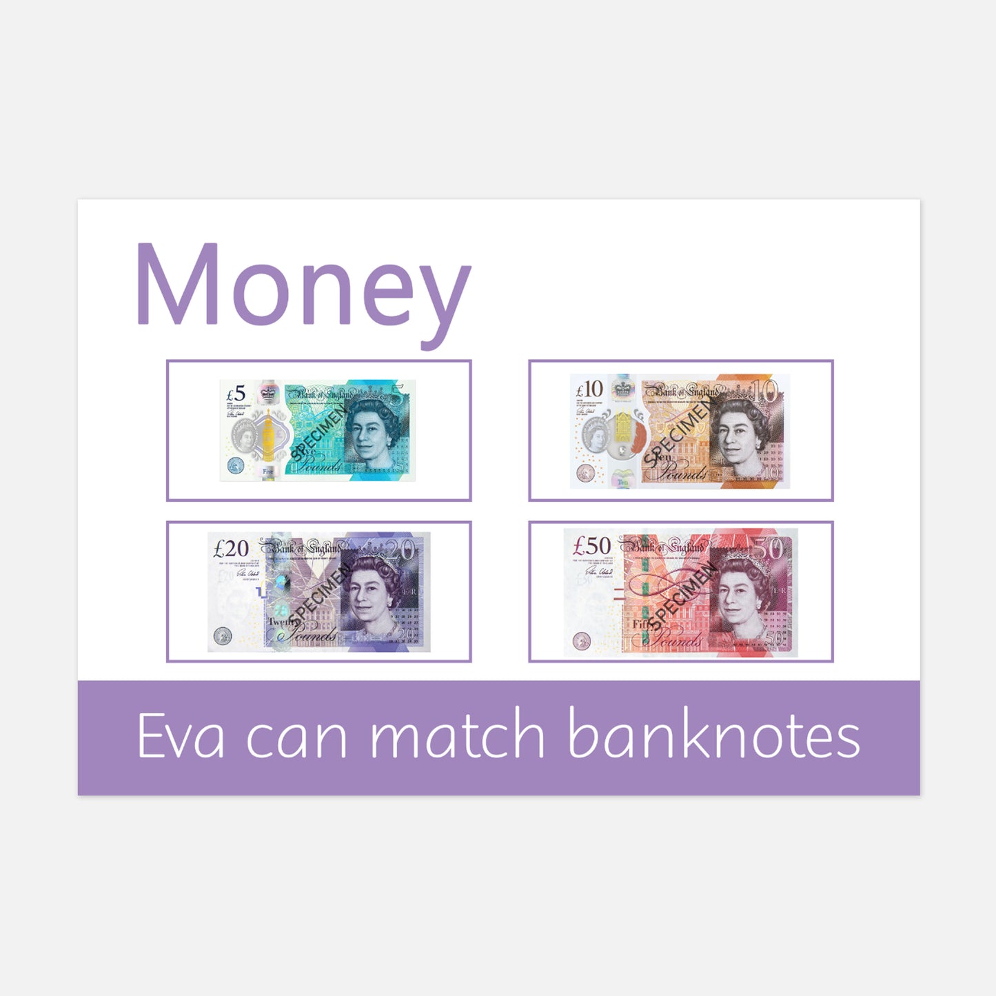 Personalised Banknotes Learning Mat (Version 1 - Pictures)-Little Boo Learning-Learning Mat,learning mats,money