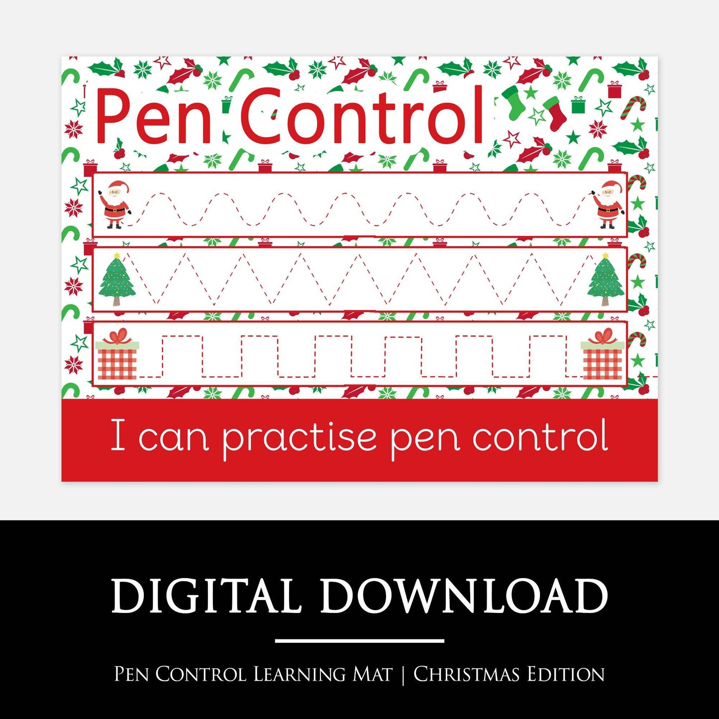 Christmas Pen Control Learning Mat | Digital Download-Little Boo Learning-Christmas,normal