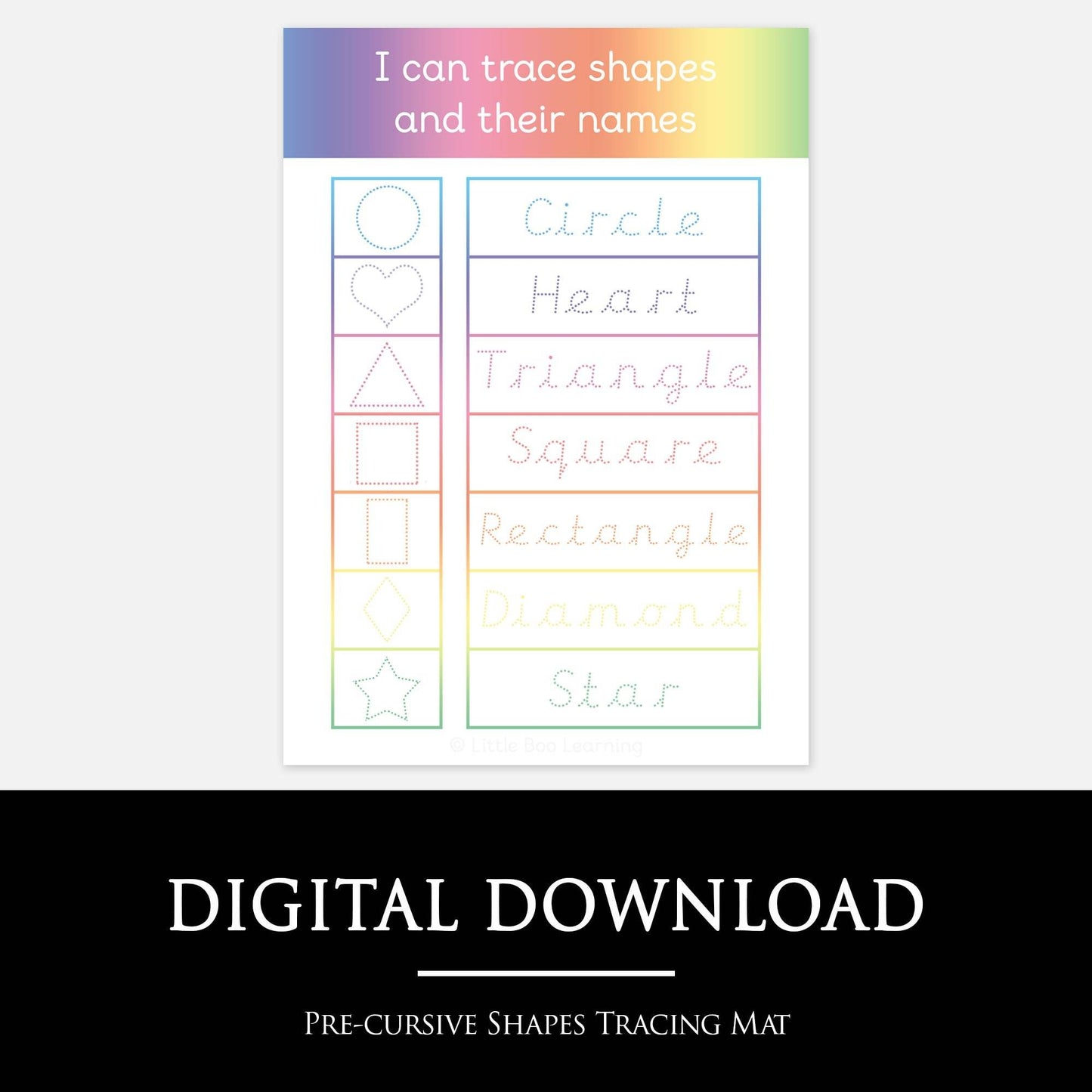 Pre-Cursive Shapes Tracing Learning Mat | Digital Download-Little Boo Learning-