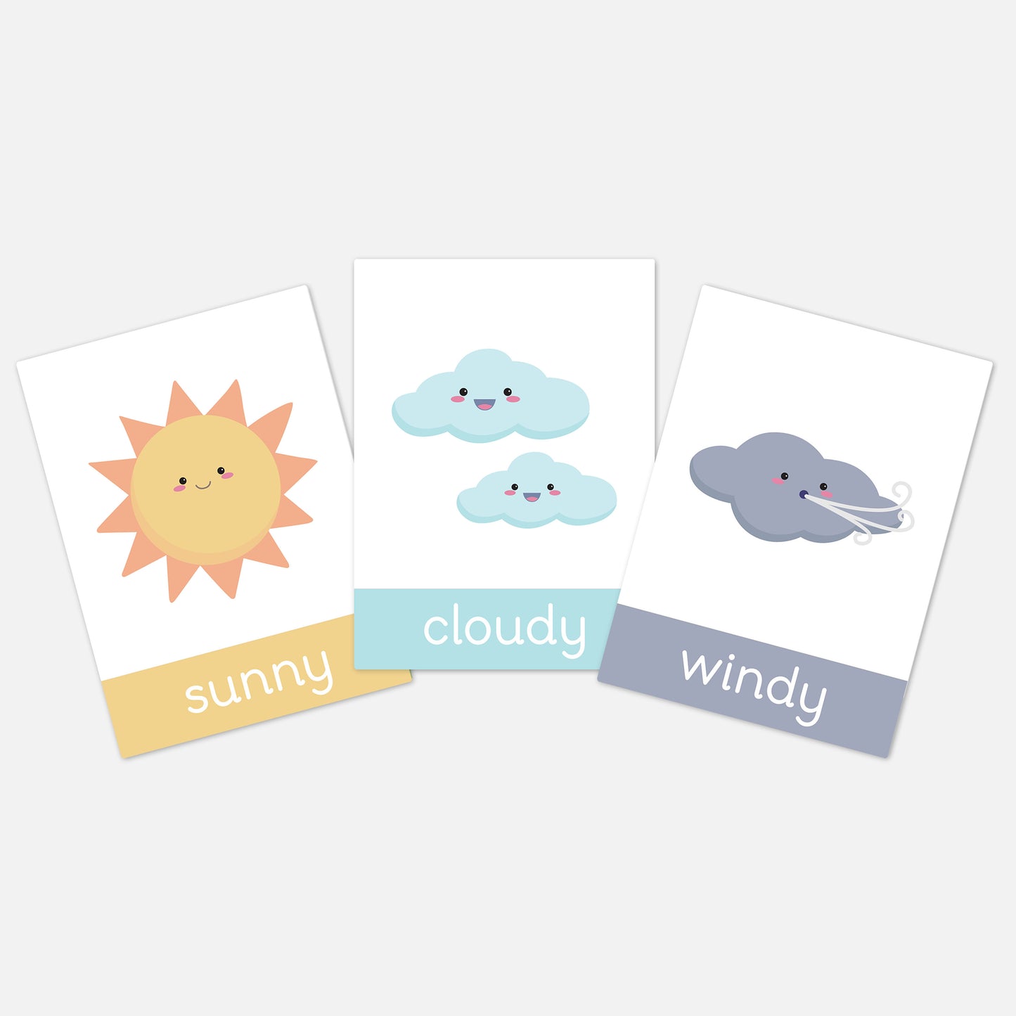 Weather Flashcards | Digital Download-Little Boo Learning-cloudy,flashcards,moon,rainbow,snowy,stars,sun,weather